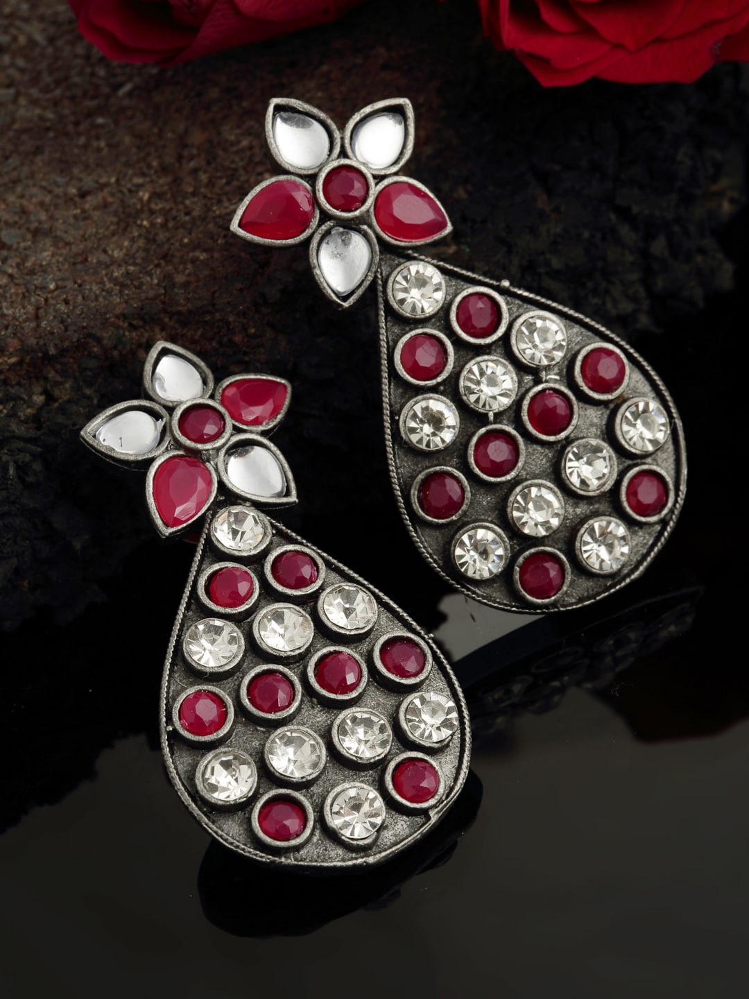 

PANASH Oxidised Contemporary Drop Earrings, Pink