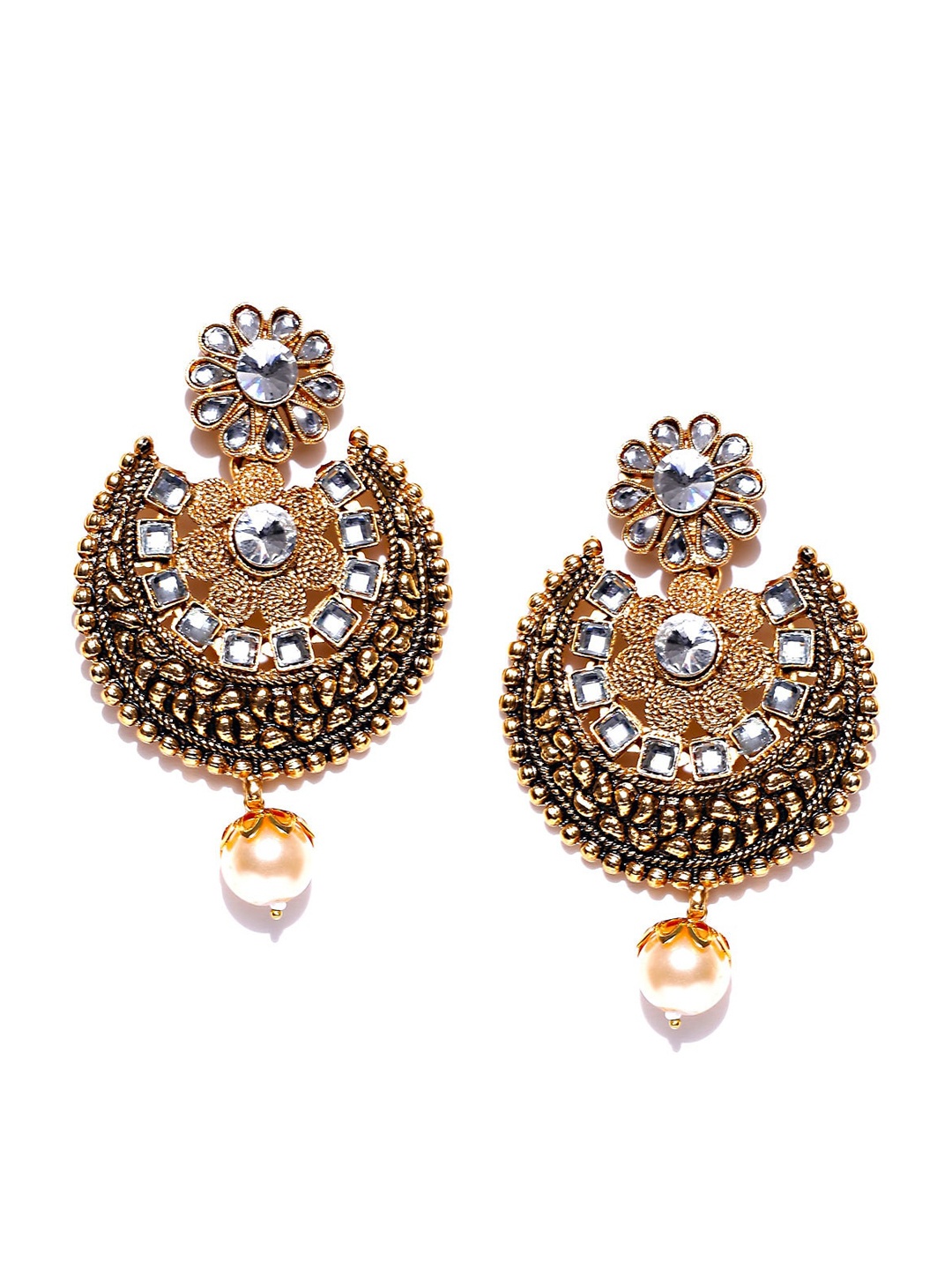 

PANASH Gold Plated Crescent Shaped Chandbalis Earrings, White