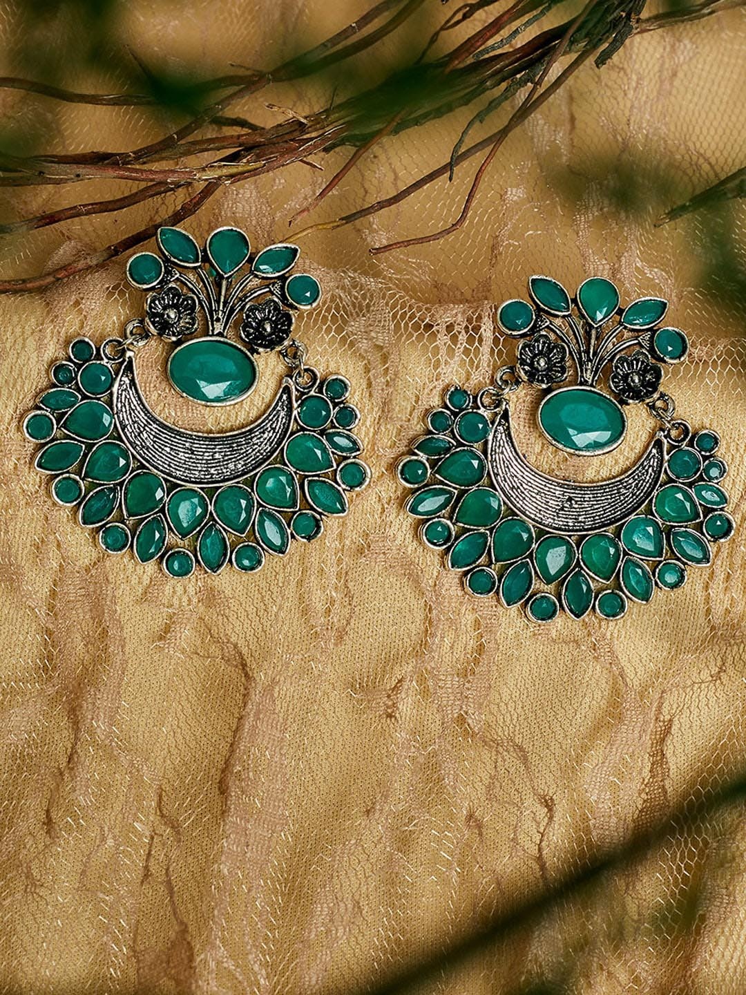

PANASH Silver-Plated Floral Chandbalis Earrings