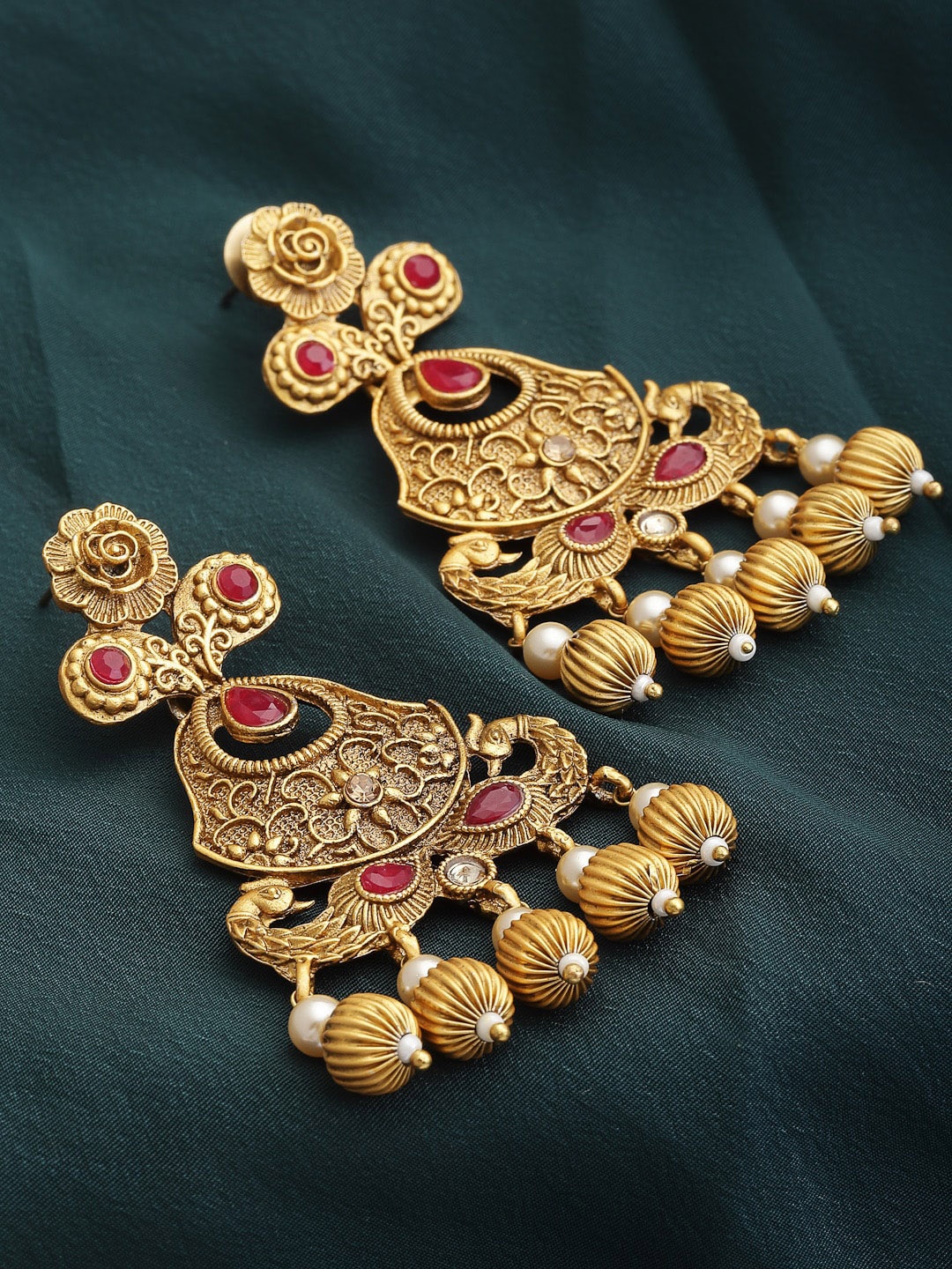 

PANASH Gold-Plated Peacock Shaped Drop Earrings, Pink