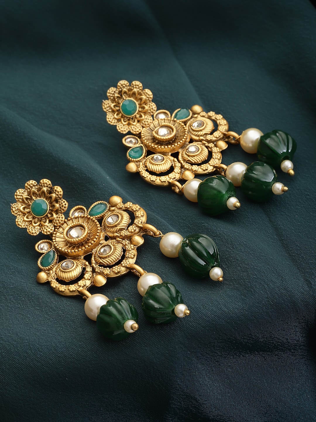 

PANASH Gold-Plated Contemporary Drop Earrings, Green