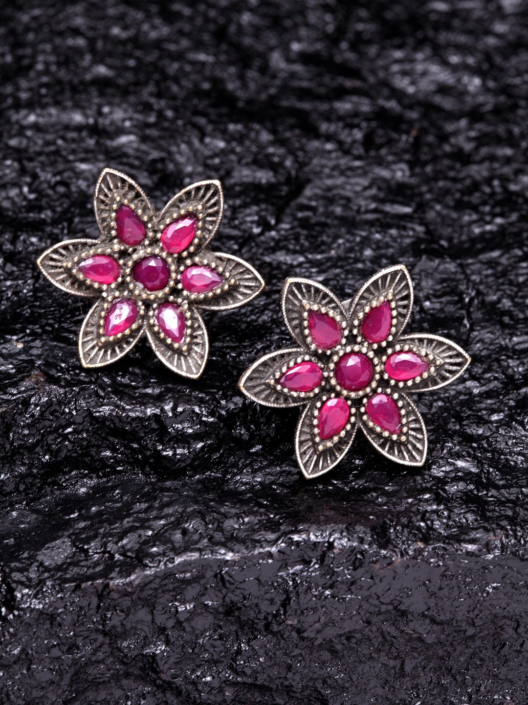 

PANASH Silver-Plated Floral Studs Earrings