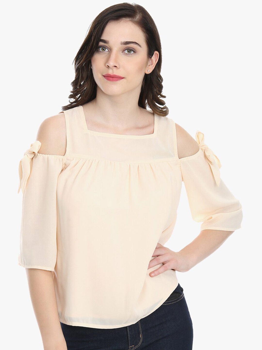 

DODO & MOA Square Neck Georgette Top, Beige