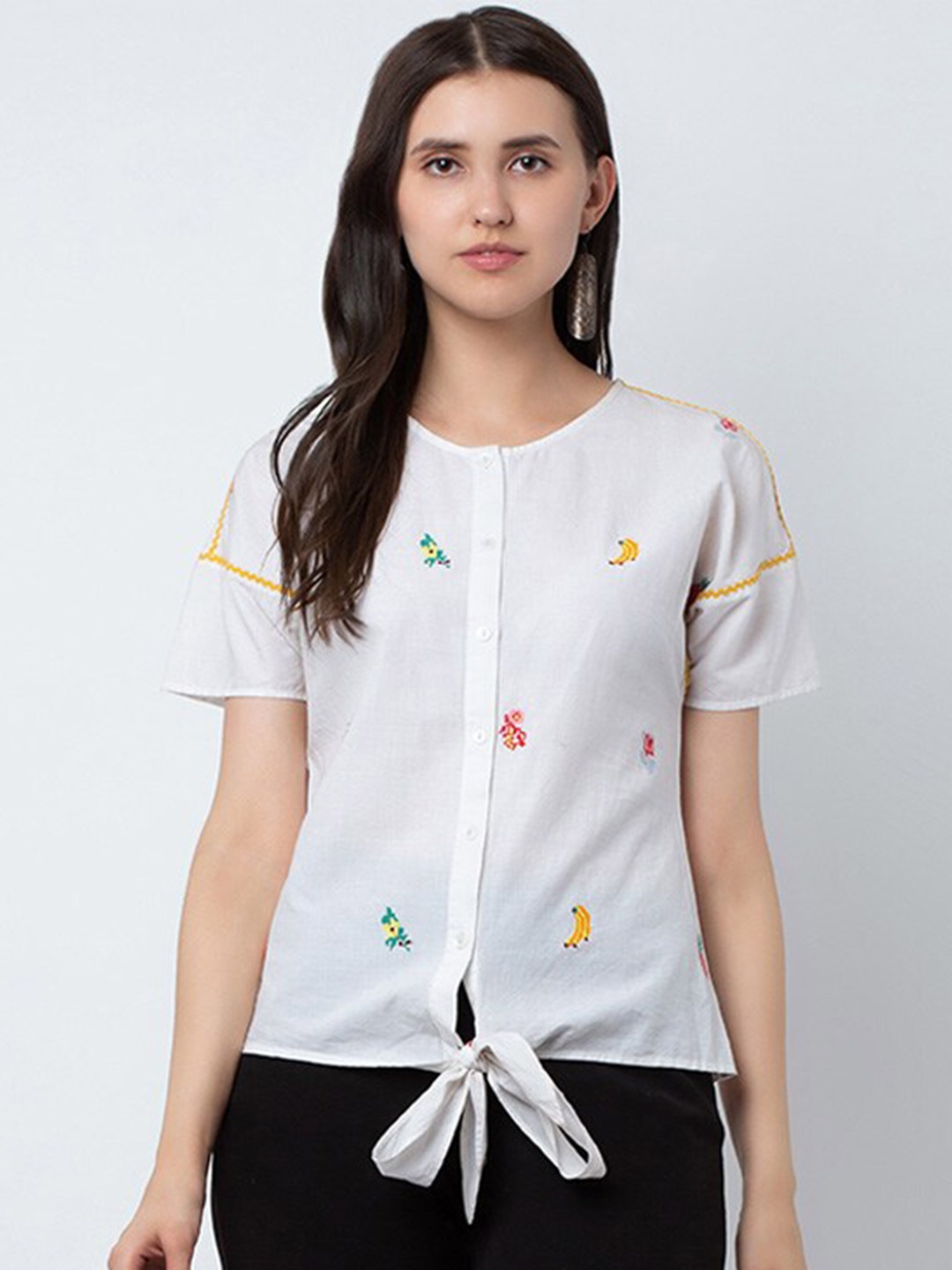 

DODO & MOA Conversational Print Tie-Ups Top, White