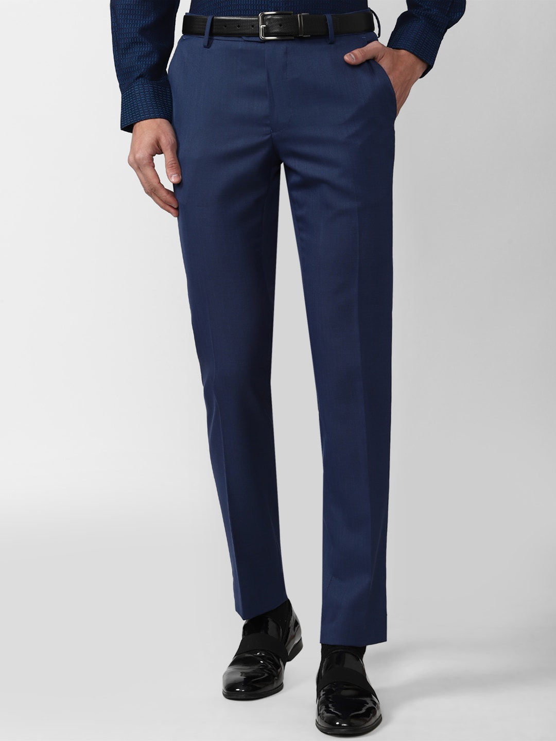 

Peter England Men Slim Fit Mid-Rise Formal Trousers, Navy blue