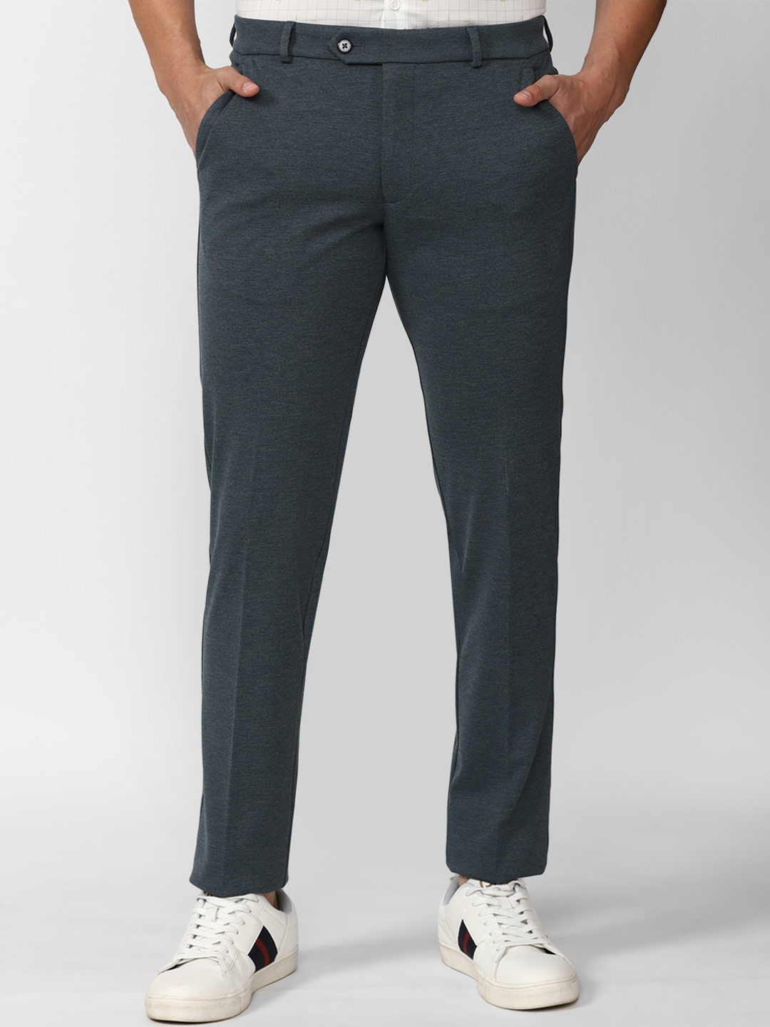 

Peter England Men Textured Slim Fit Formal Trousers, Navy blue