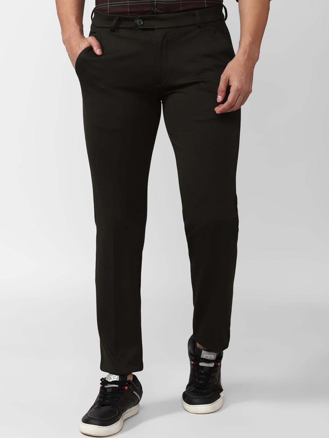 

Peter England Black Slim Fit Mid-Rise Regular Trousers
