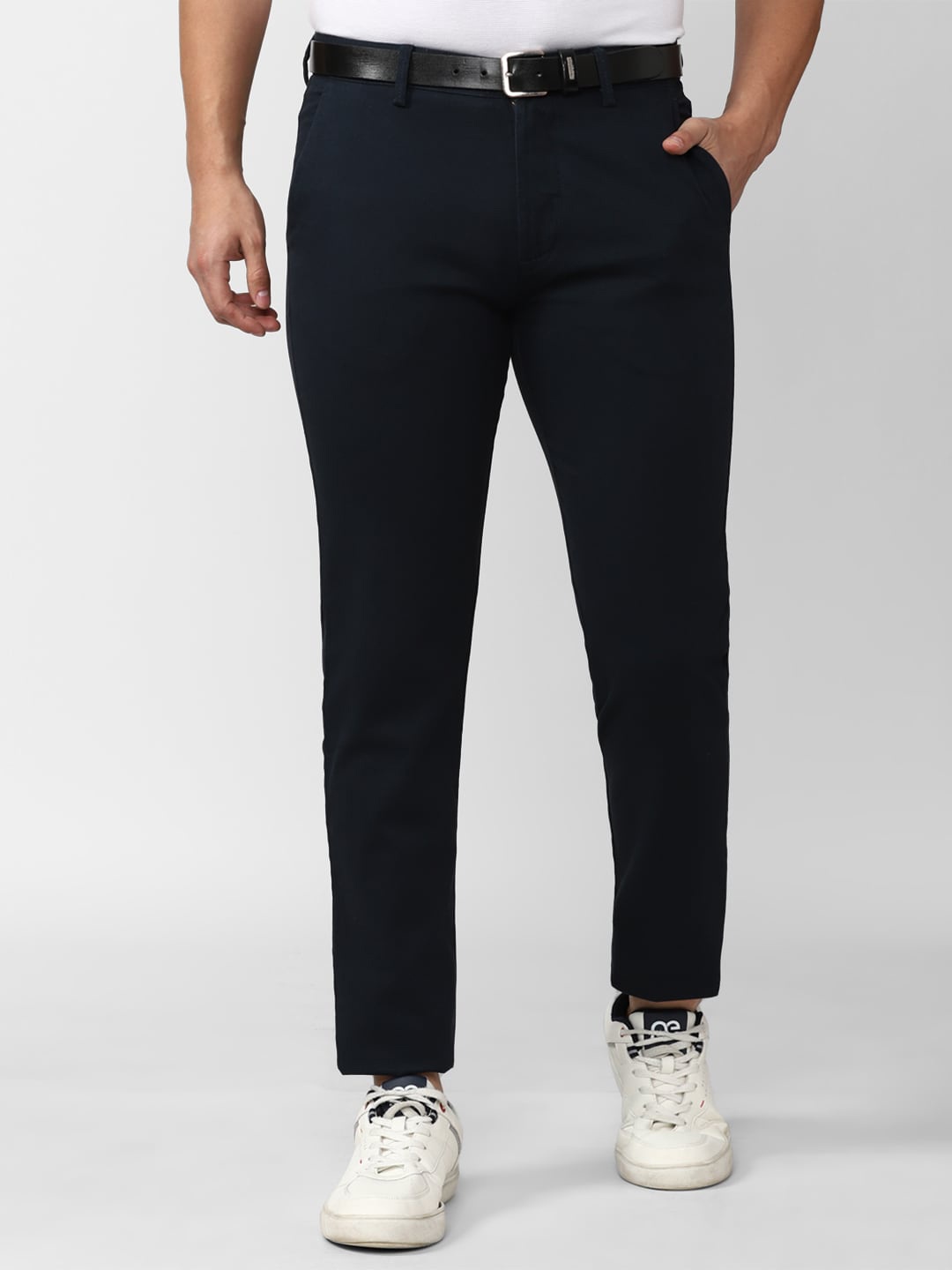 

Peter England Casuals Men Mid-Rise Slim Fit Trousers, Navy blue