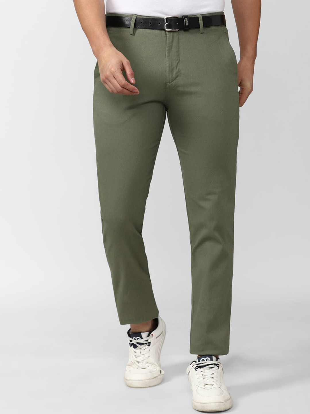 

Peter England Casuals Men Slim Fit Trousers, Olive