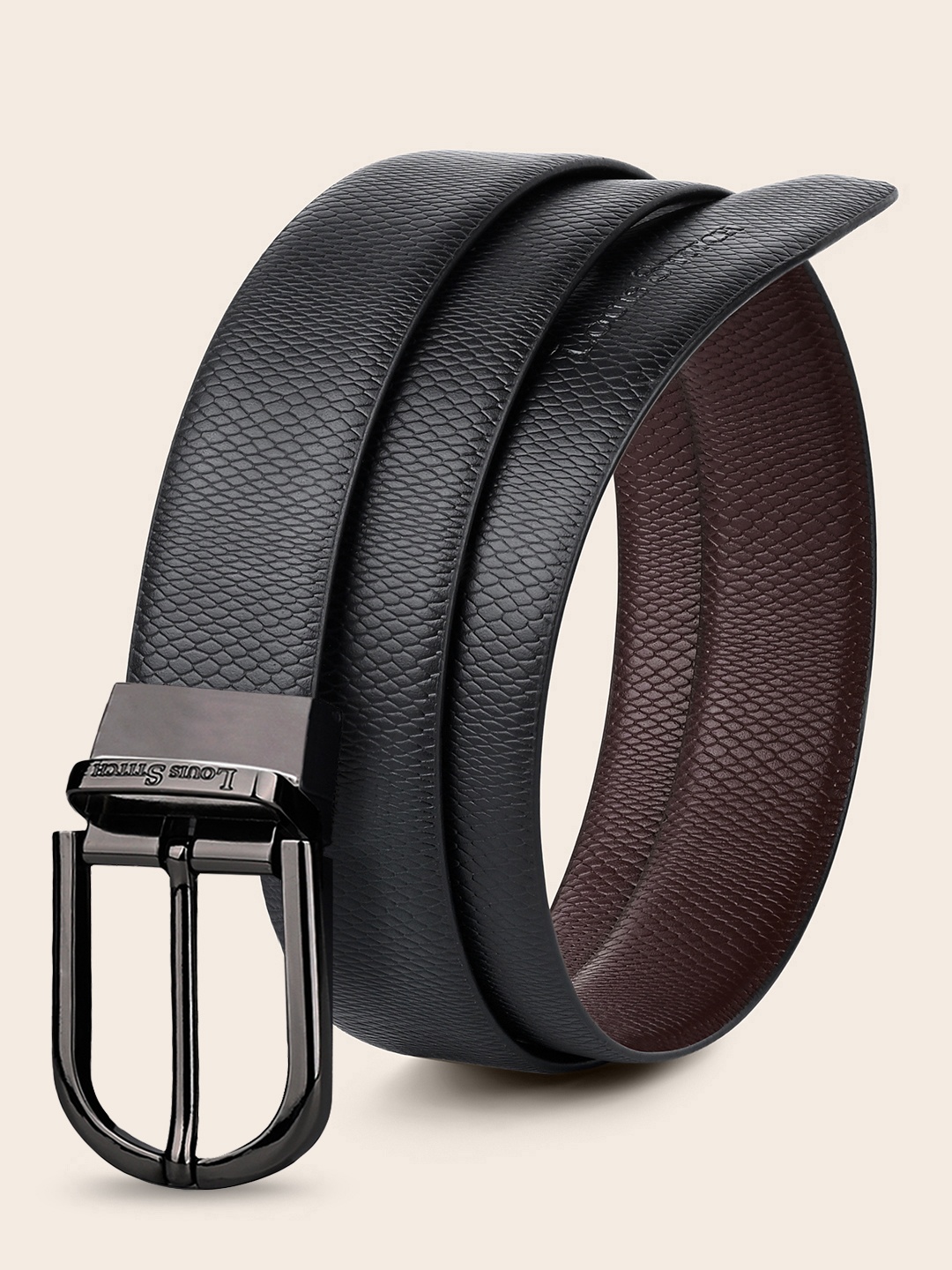 

LOUIS STITCH Men Textured Leather Reversible Formal Belt, Black