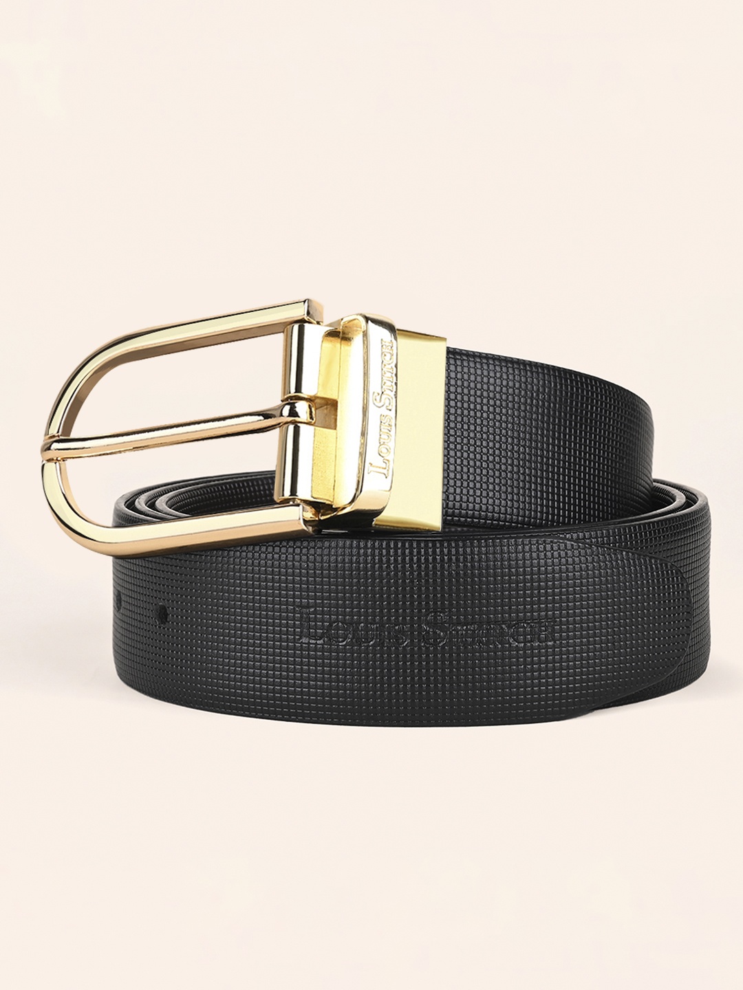 

LOUIS STITCH Men Textured Leather Reversible Formal Belt, Black