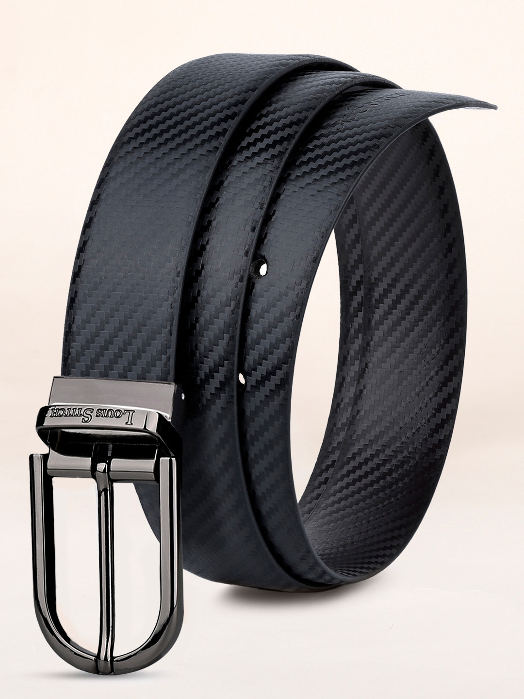 

LOUIS STITCH Men Textured Reversible Leather Formal Belt, Black