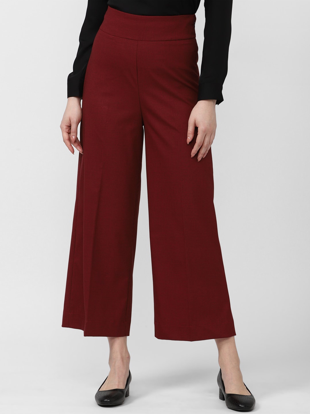 

Van Heusen Woman Mid-Rise Flared Fit Cropped Parallel Trousers, Maroon