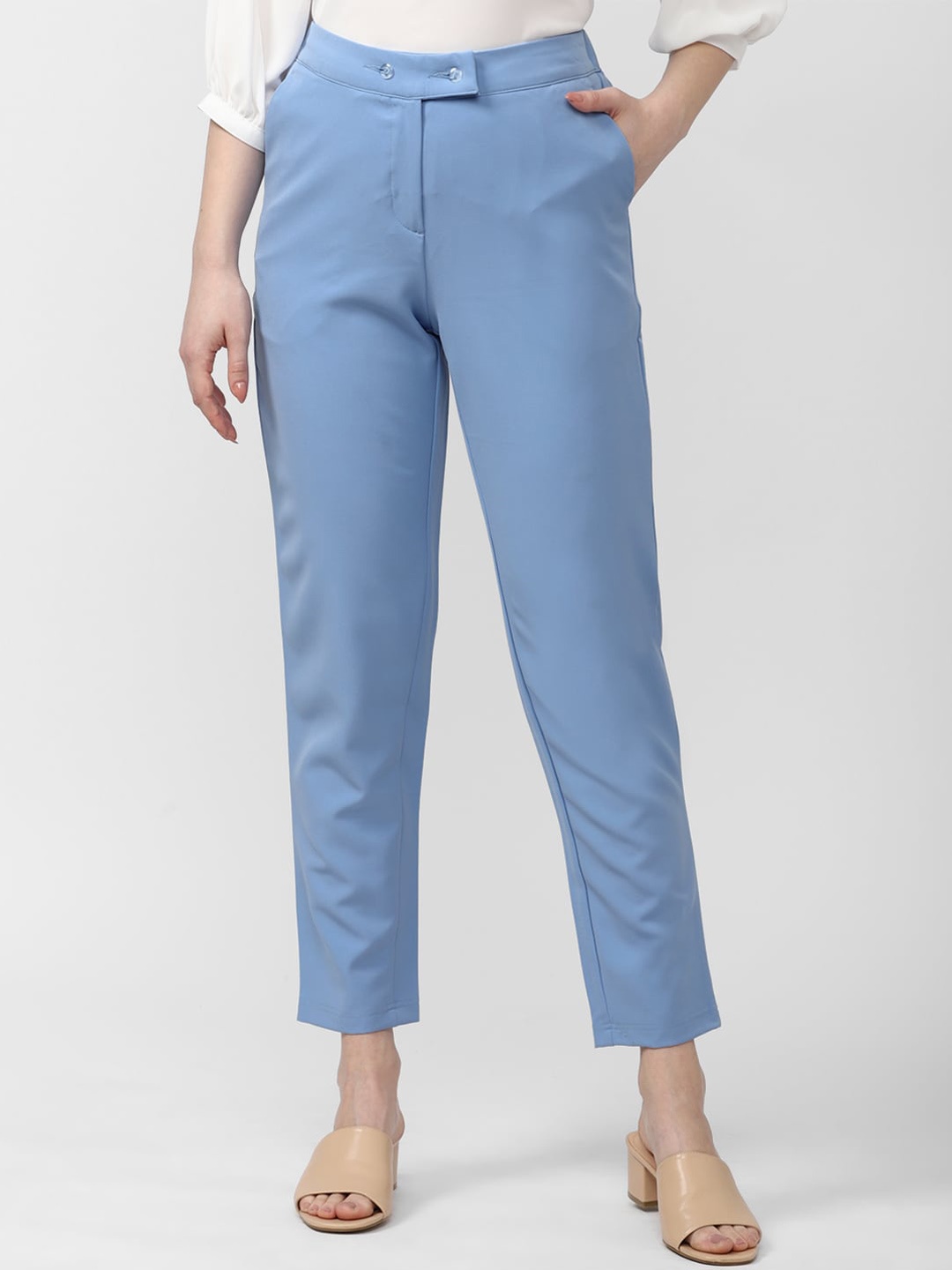 

Van Heusen Woman Mid-Rise Slim Fit Cropped Trousers, Blue