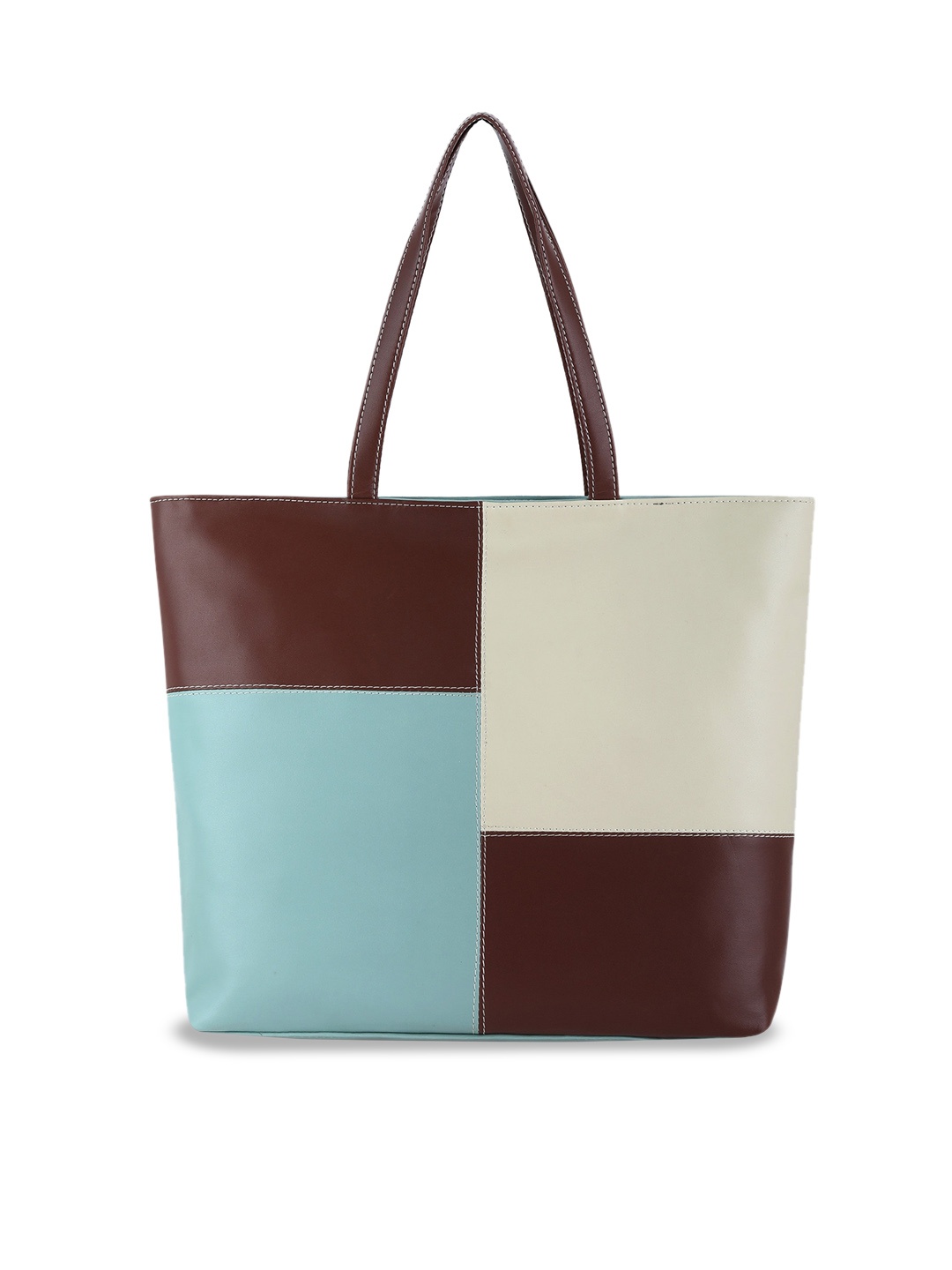 Toteteca Colourblocked PU Oversized Structured Tote Bag, Blue