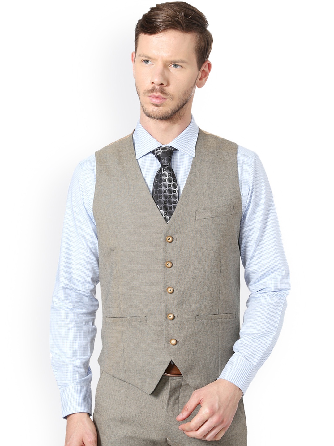 

Peter England Grey Solid Waistcoat