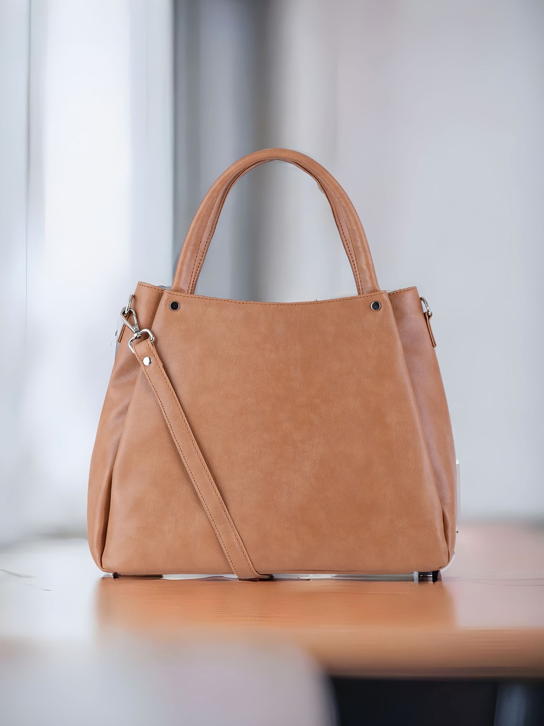 

Toteteca External Pocket Oversized Structured Handheld Bag, Tan