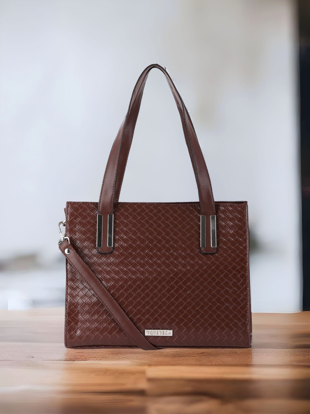 

Toteteca London Textured Structured Shoulder Bag With Sling Strap, Brown