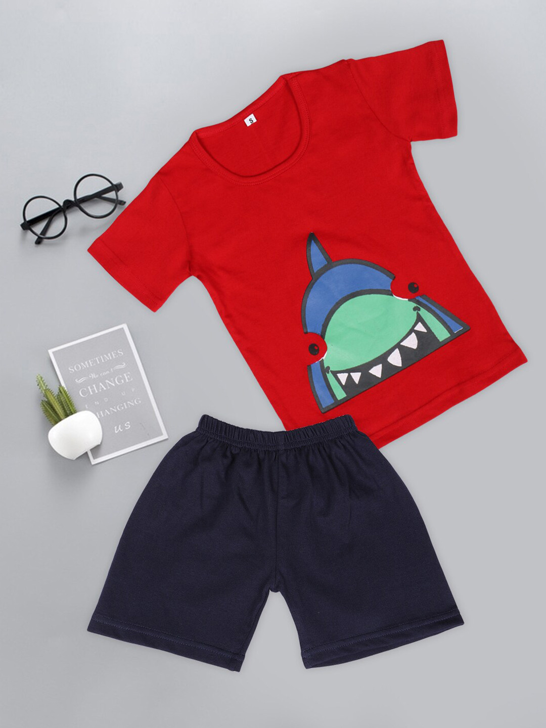 

Fashitale Kids Printed Pure Cotton T-shirt With Shorts, Red