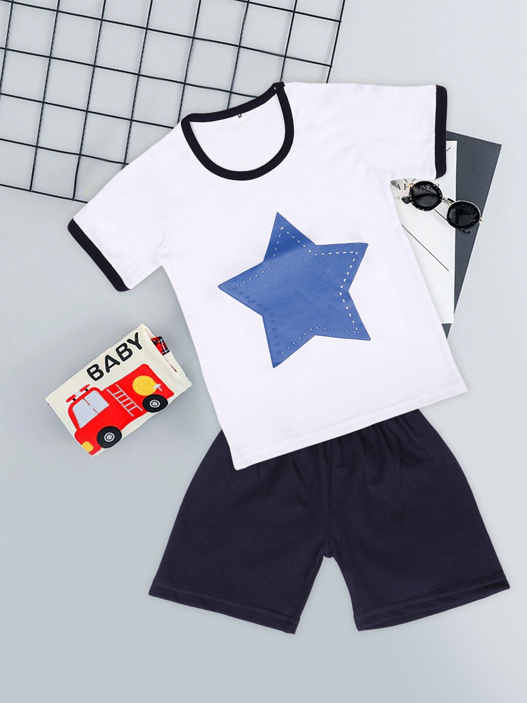 

Fashitale Kids Printed Pure Cotton T-Shirt with Shorts, White