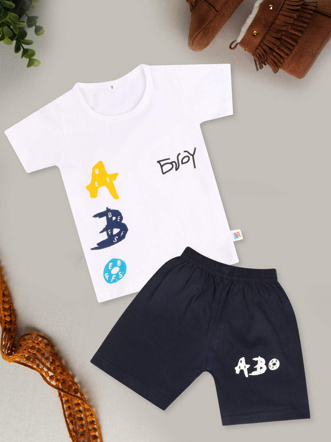 

Fashitale Kids Printed Pure Cotton T-Shirt with Shorts, White