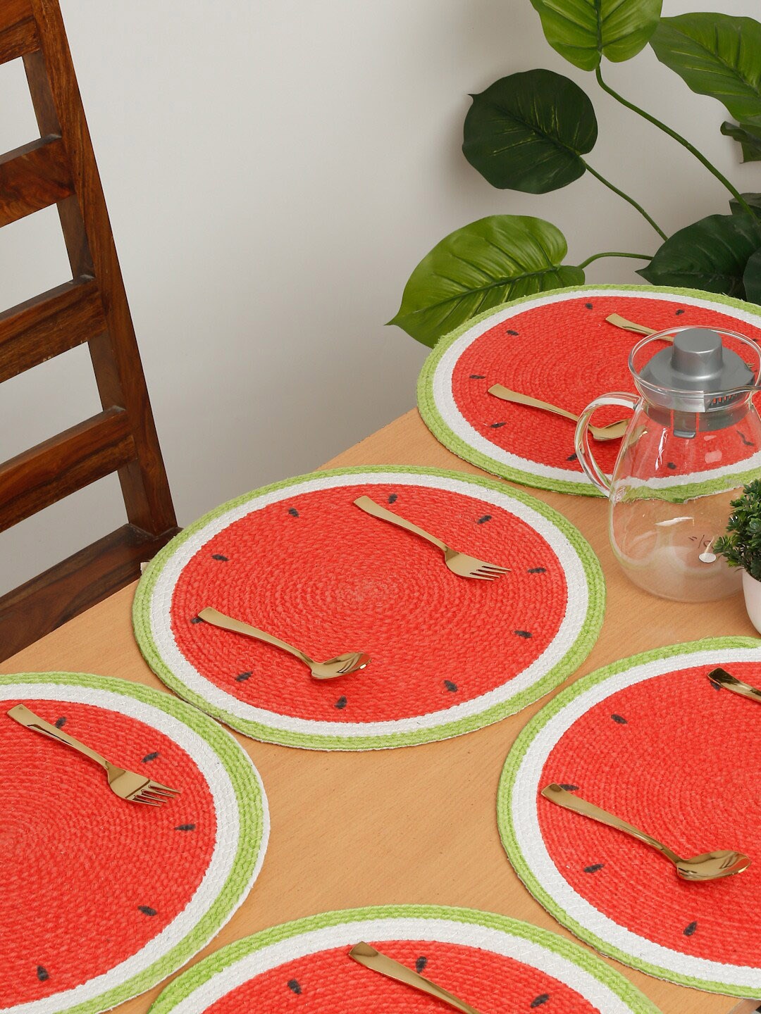 

HOSTA HOMES 6 Pcs Red Printed Pure Cotton Table Placemats