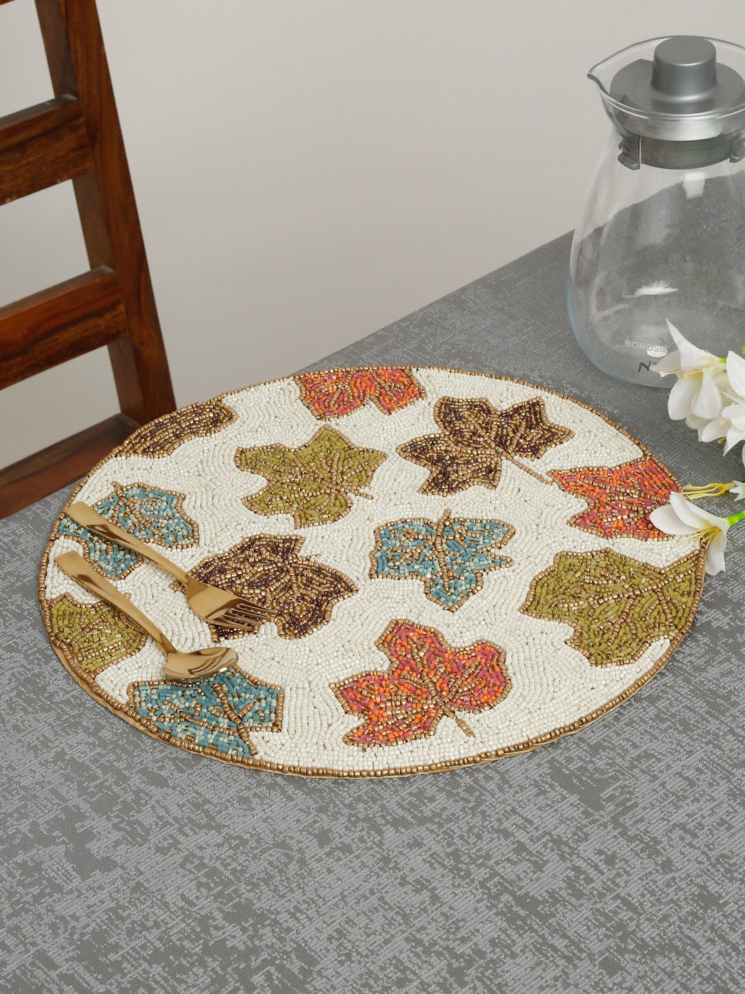 

HOSTA HOMES White Beaded Hand Worked Table Placemat