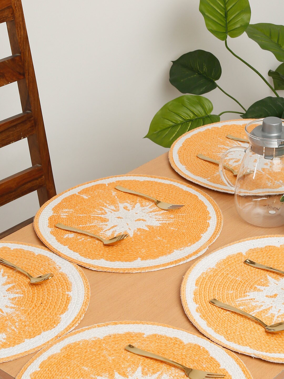 

HOSTA HOMES Orange & White 6 Pieces Printed Pure Cotton Table Placemats