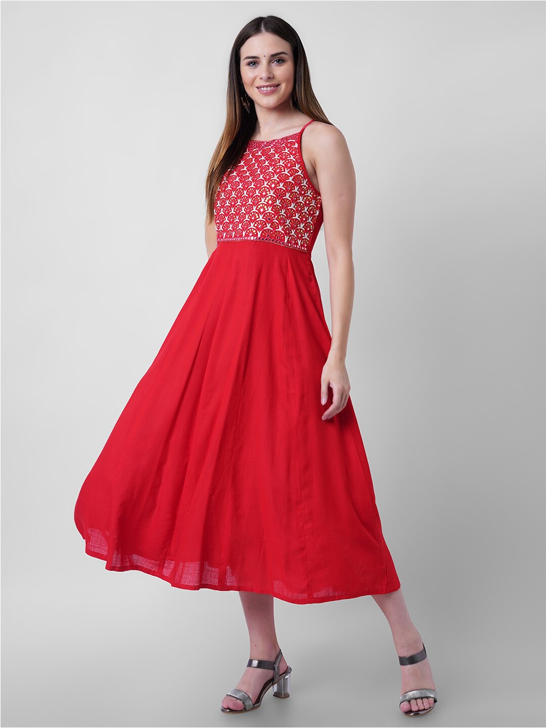 

NITVAN Embellished Ethnic Midi Dress, Red