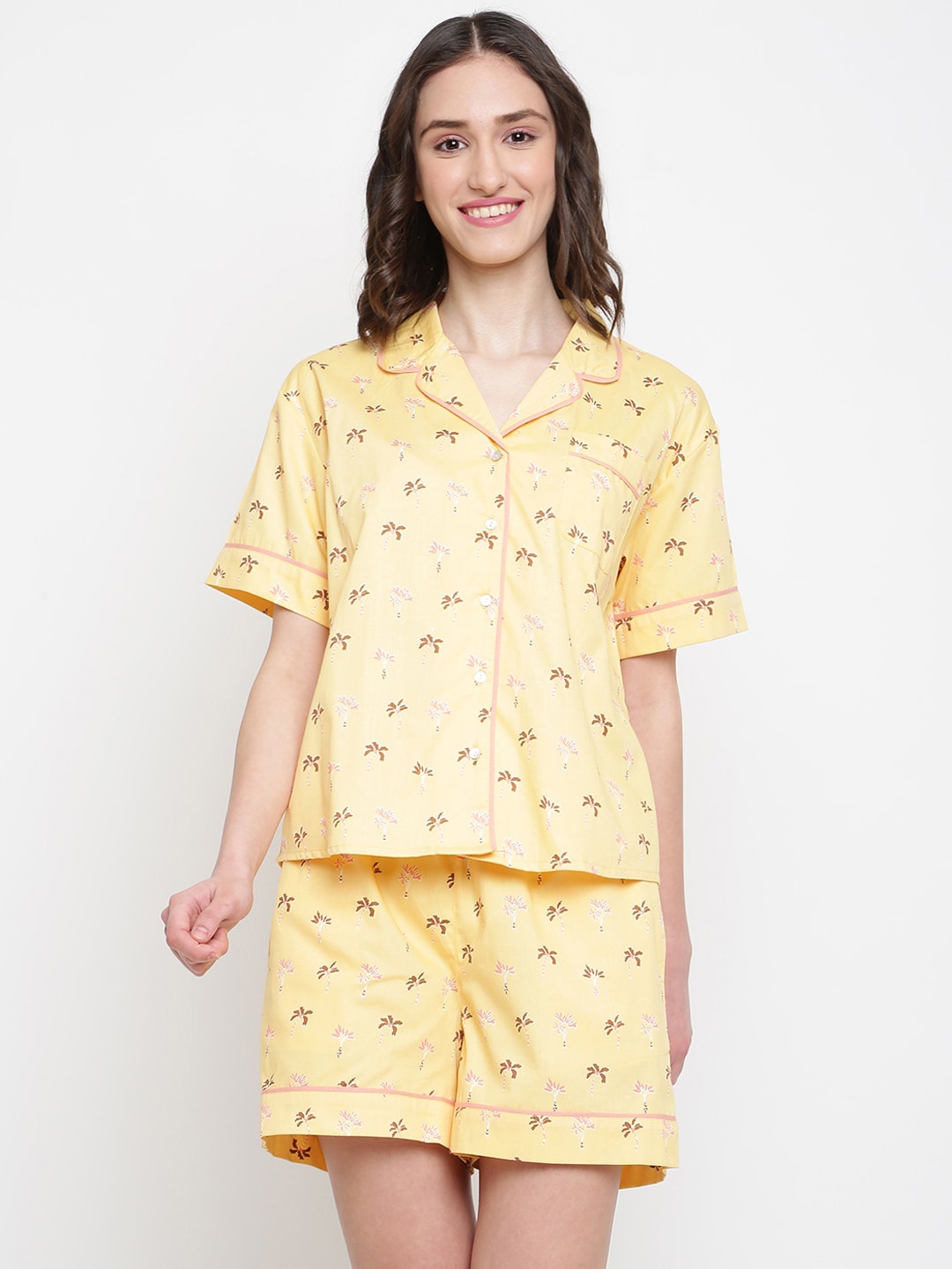 

Fabindia Floral Printed Pure Cotton Night Suit, Mustard