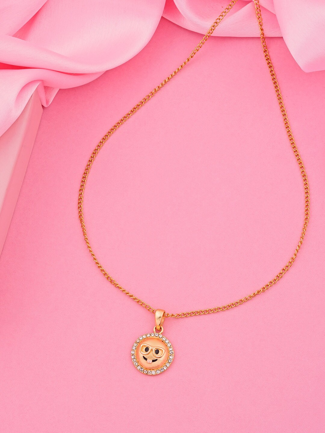 

Estele Gold-Plated Stone-Studded Circular-Charm Pendant With Chain, White