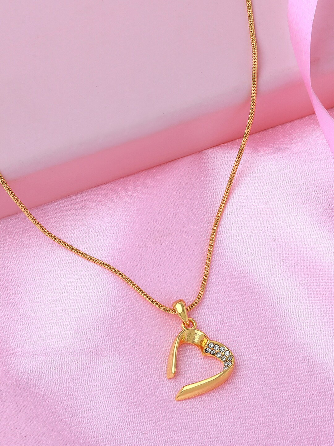 

Estele Gold-Plated Stone-Studded Heart-Charm Pendant With Chain