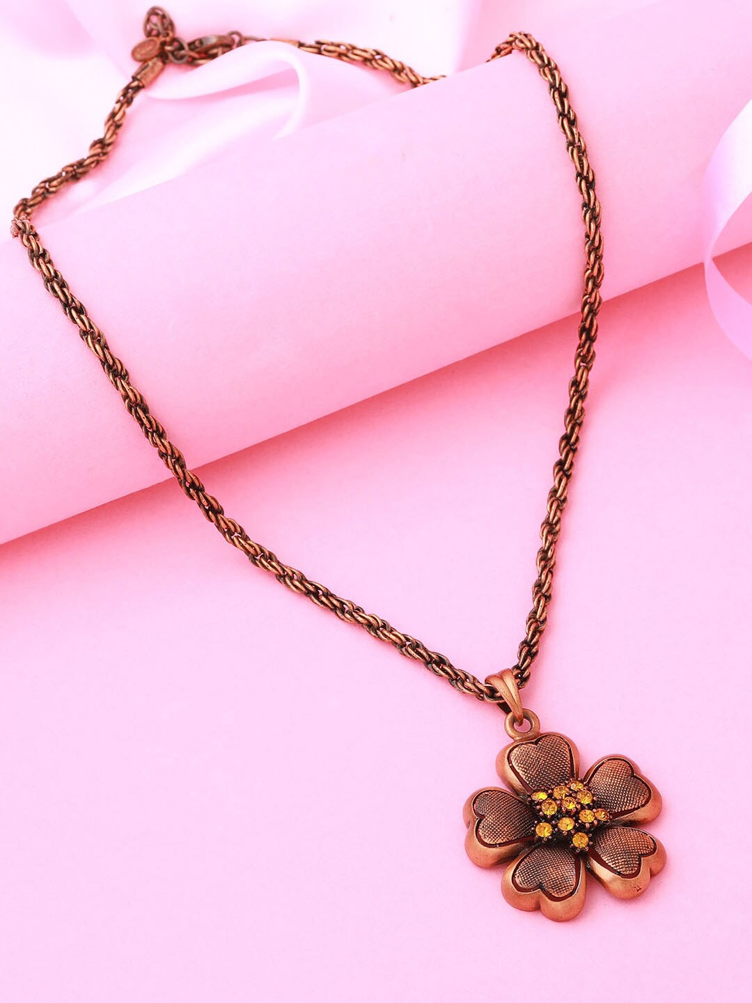 

Estele Rose Gold-Plated Stone-Studded Pendant With Link Chain