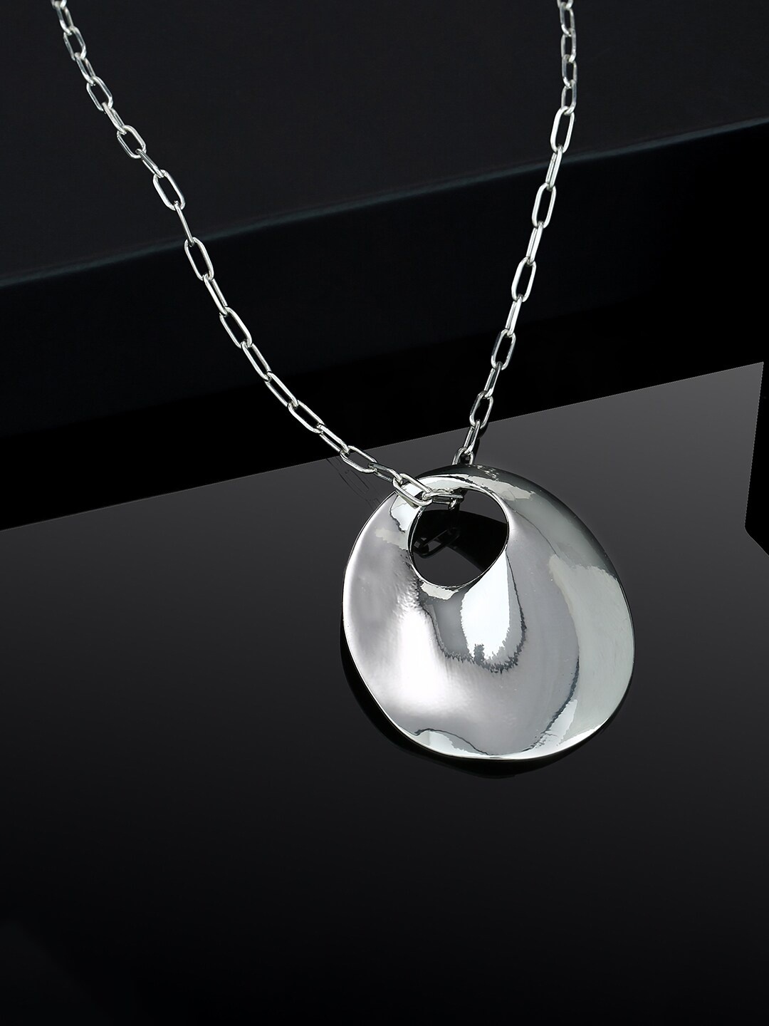 

Estele Rhodium-Plated Geometric Pendant with Chain, Silver