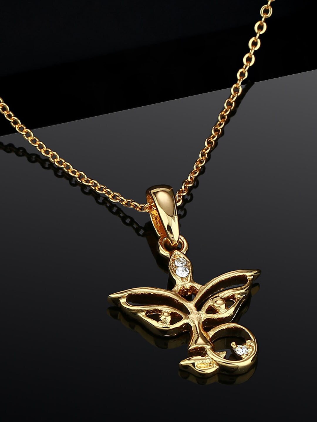 

Estele Gold-Plated Stone Studded Pendant With Chain, White