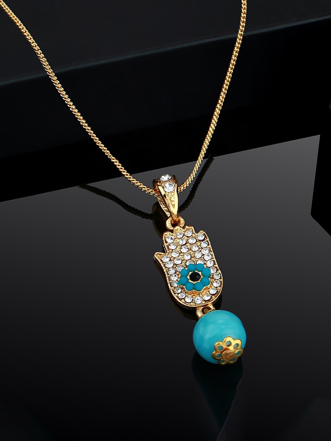 

Estele Gold-Plated Turquoise-Studded Pendant With Chain, Turquoise blue