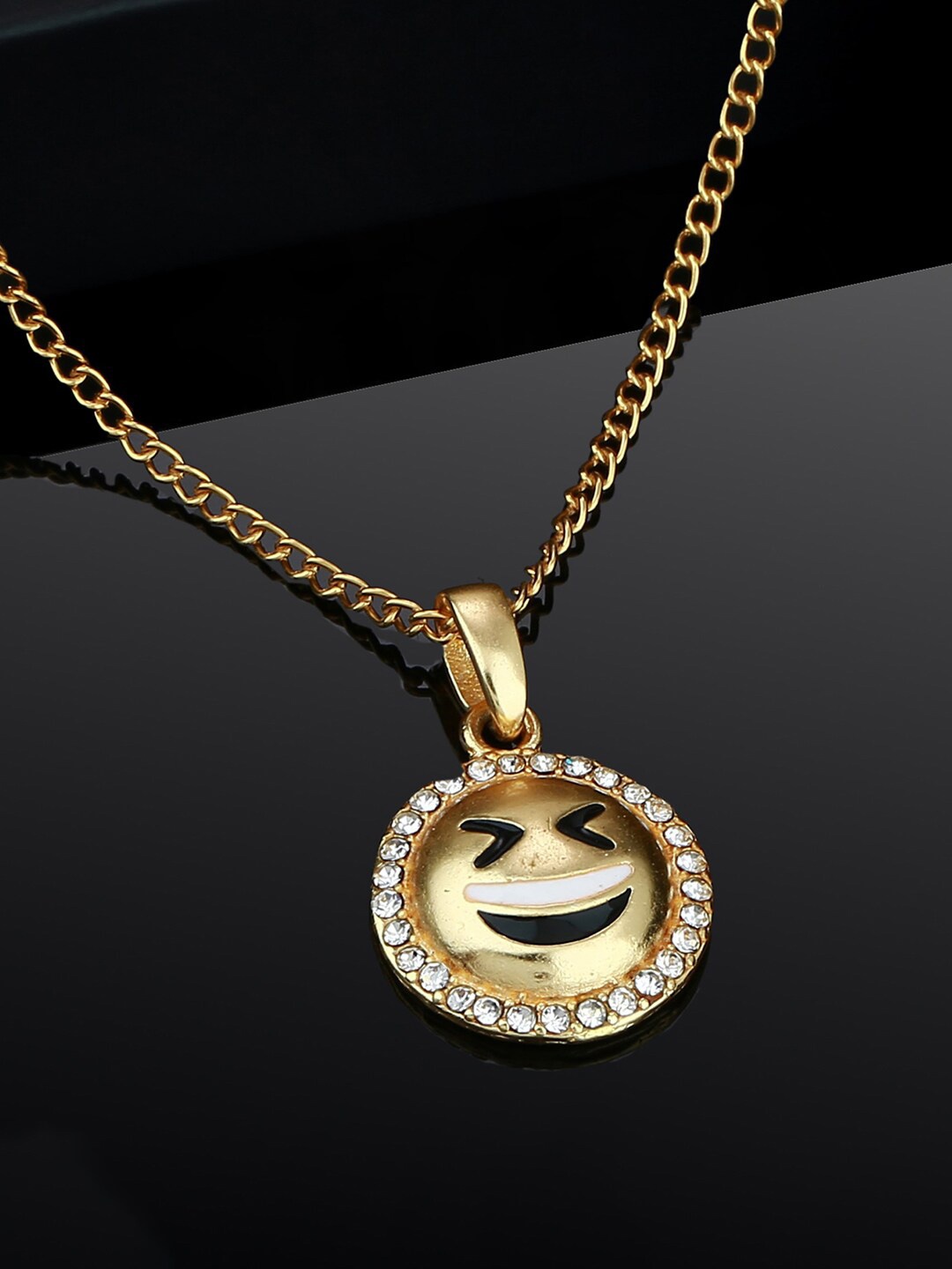 

Estele Gold-Plated Stone-Studded Pendant With Link Chain, White