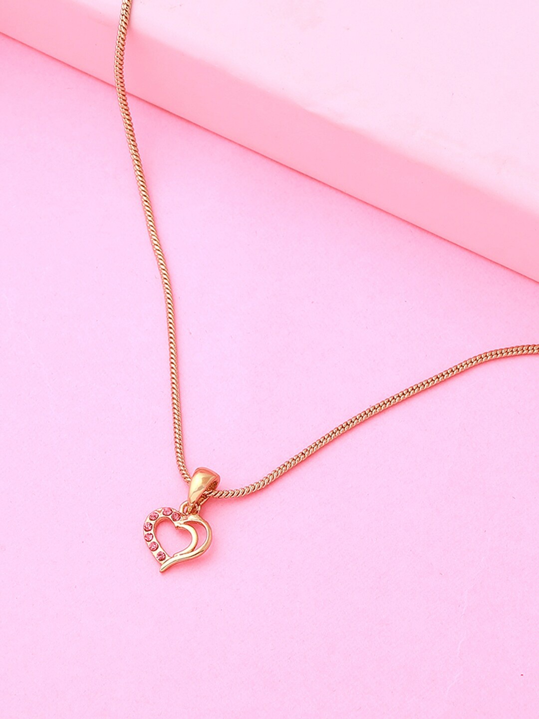 

Estele Gold-Plated Stone-Studded Heart-Charm Pendant With Chain, Pink