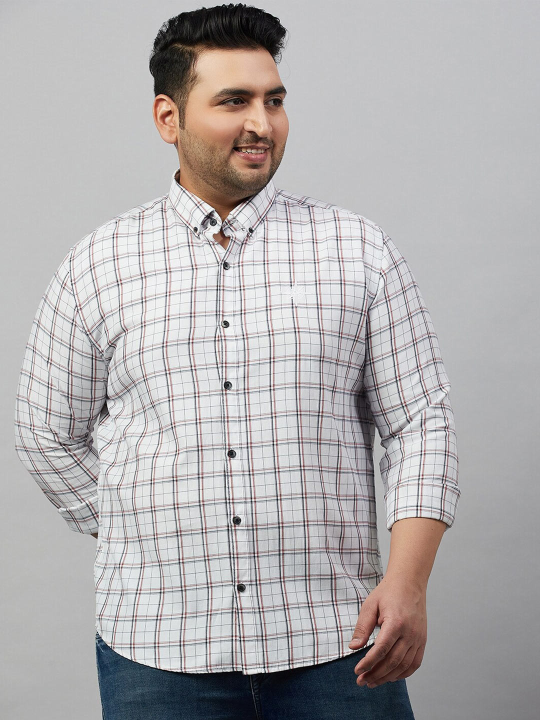 

SHOWOFF Plus Comfort Tartan Checked Pure Cotton Casual Shirt, White