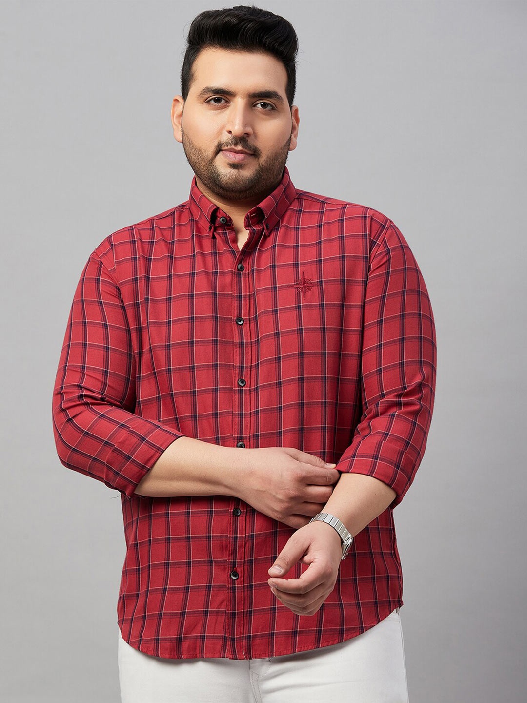 

SHOWOFF Plus Men Tartan Checked Cotton Comfort Casual Shirt, Red