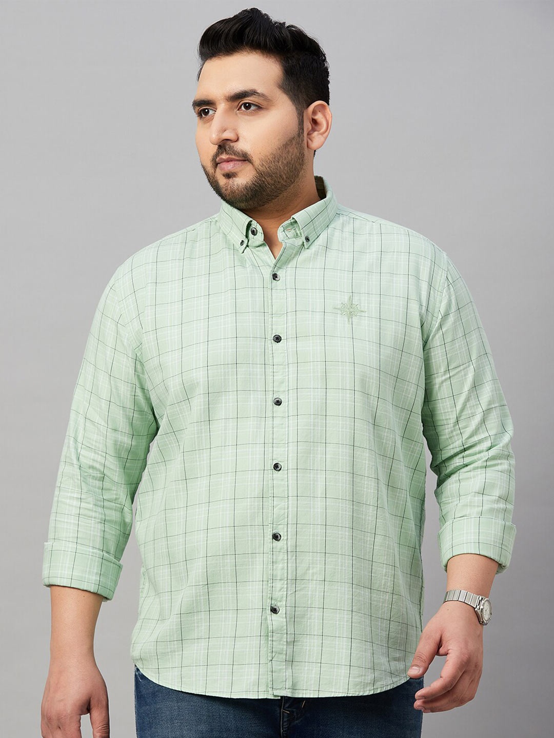 

SHOWOFF Plus Men Tartan Checked Cotton Comfort Casual Shirt, Sea green