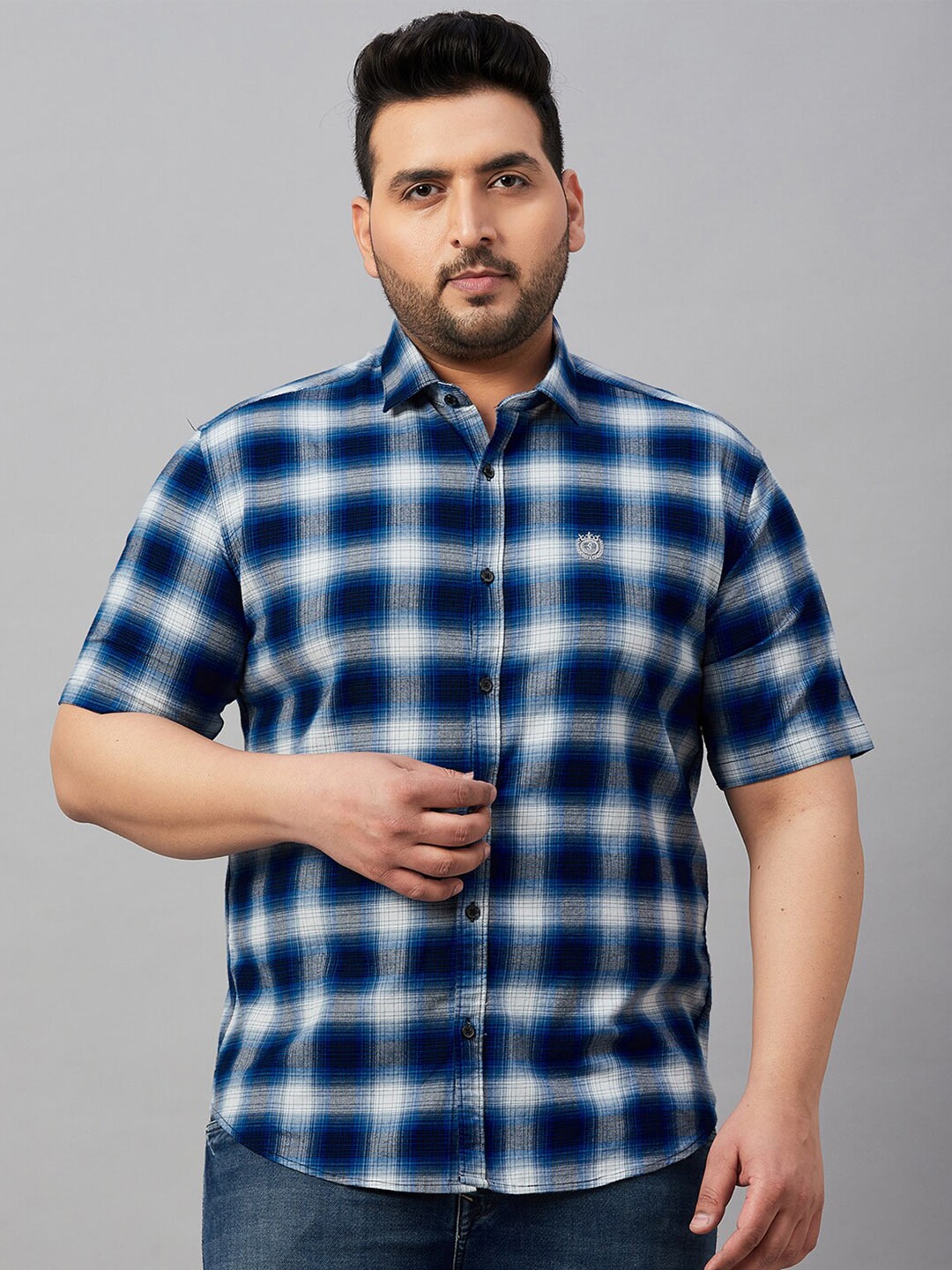 

SHOWOFF Plus Tartan Checked Cotton Casual Shirt, Blue