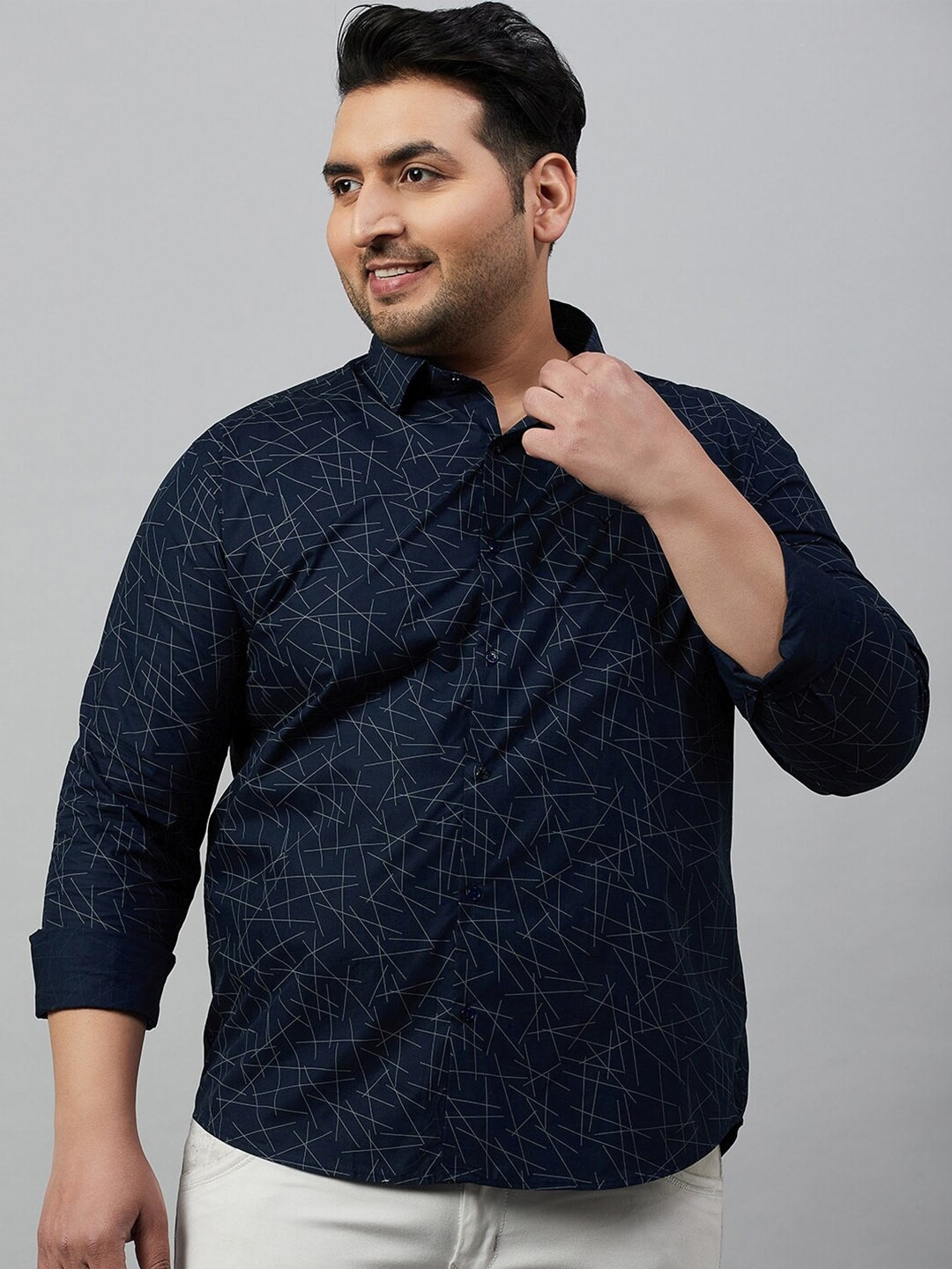

SHOWOFF Plus Plus Size Printed Cotton Casual Shirt, Navy blue