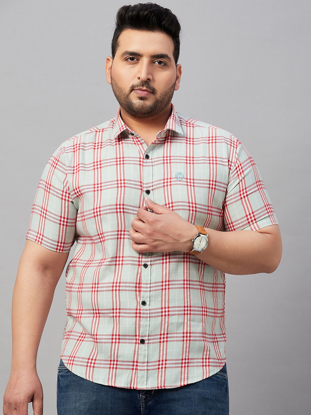 

SHOWOFF Plus Plus Size Tartan Checks Cotton Casual Shirt, Green