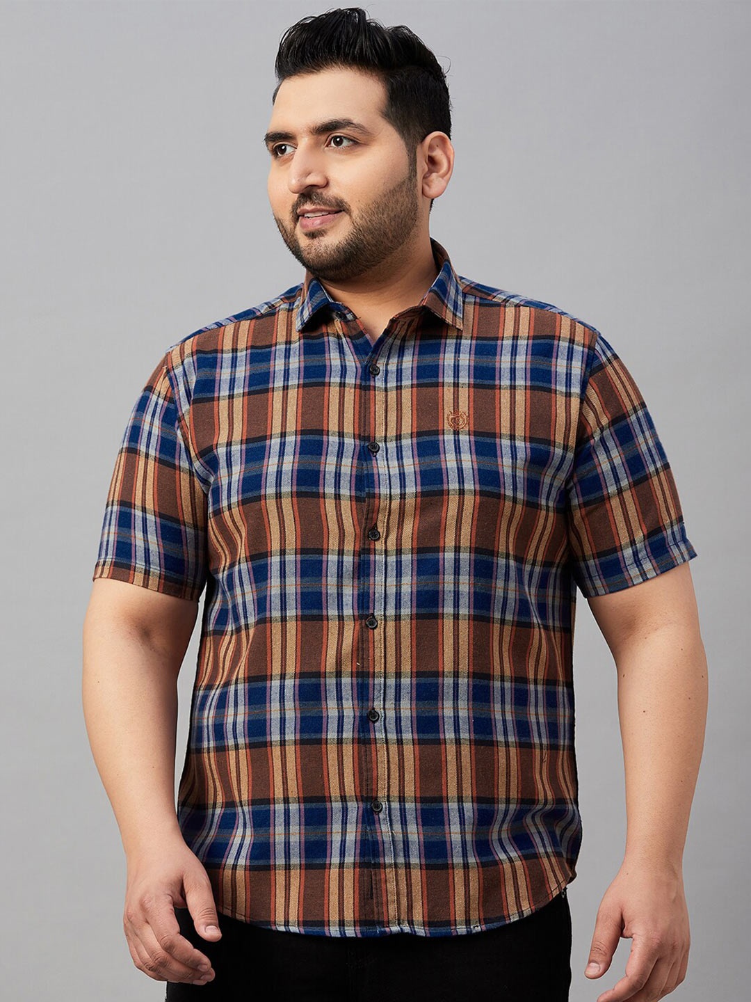 

SHOWOFF Plus Size Smart Spread Collar Tartan Checked Cotton Casual Shirt, Blue