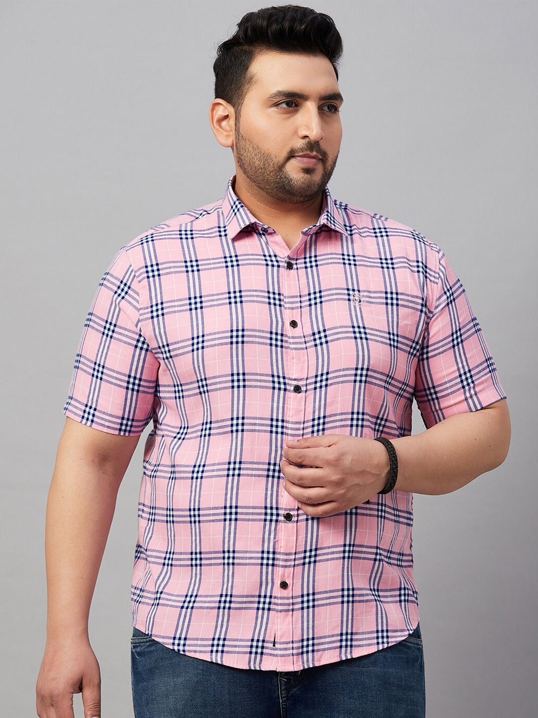 

SHOWOFF Plus Plus Size Tartan Checks Cotton Casual Shirt, Pink