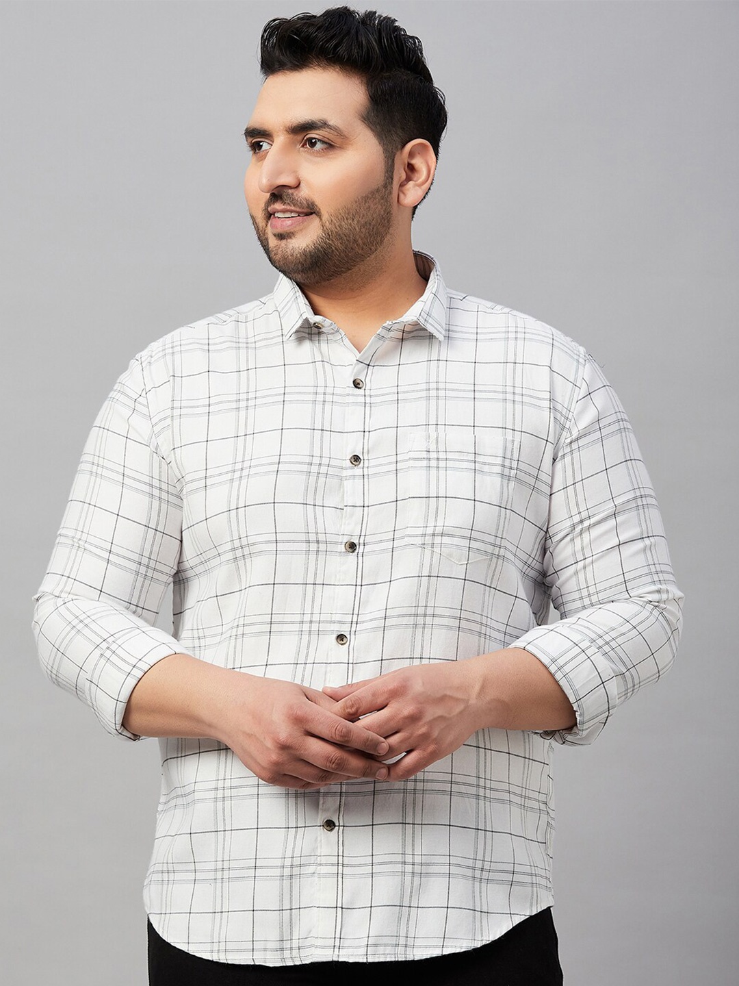 

SHOWOFF Plus Plus Size Tartan Checks Cotton Casual Shirt, White