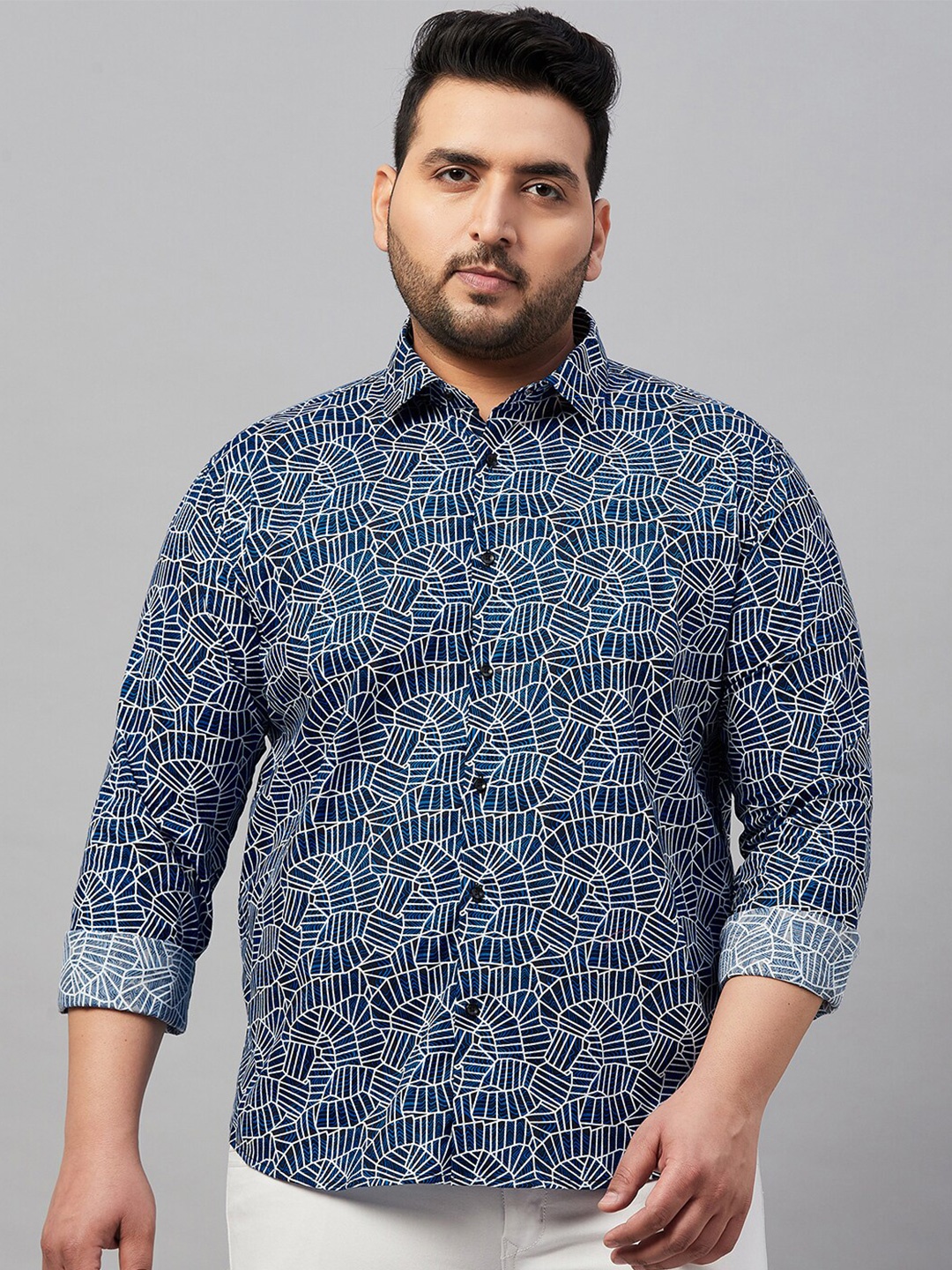 

SHOWOFF Plus Plus Size Abstract Printed Cotton Casual Shirt, Blue