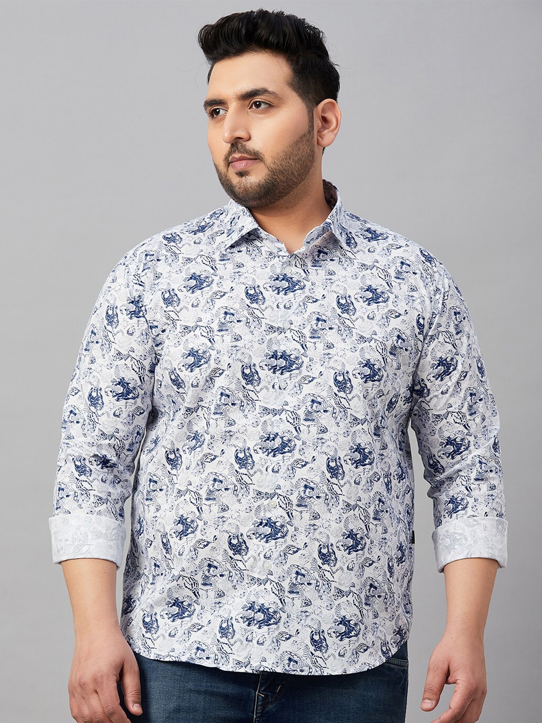 

SHOWOFF Plus Plus Size Abstract Printed Cotton Casual Shirt, White