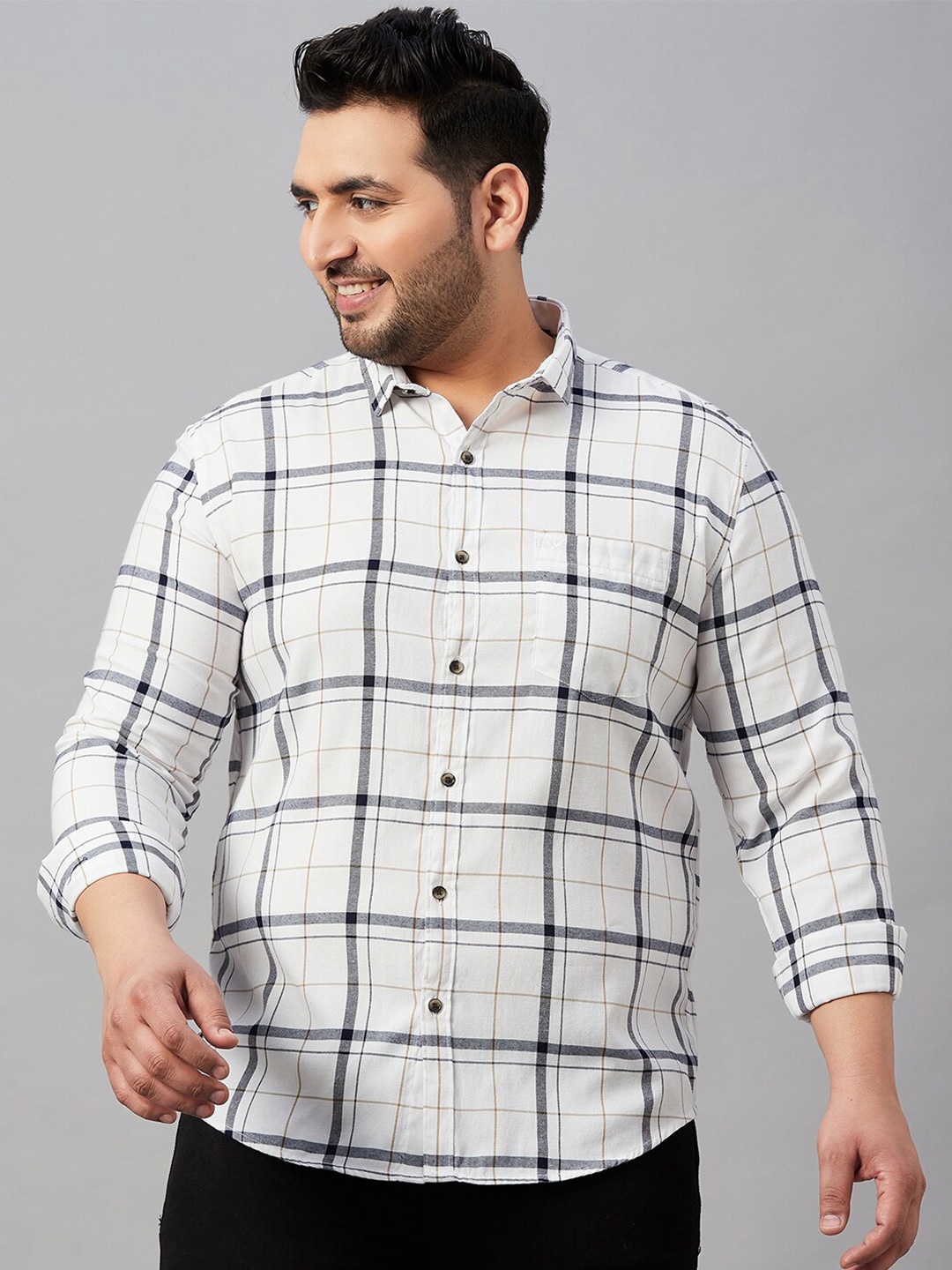 

SHOWOFF Plus Classic Tartan Checks Checked Cotton Casual Shirt, White